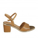 Woman's strap sandal in cognac brown leather heel 5 - Available sizes:  42