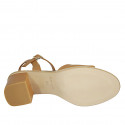 Woman's strap sandal in tan brown leather heel 5 - Available sizes:  42