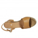 Sandalo da donna con cinturino in pelle color cuoio tacco 5 - Misure disponibili: 42