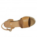 Woman's strap sandal in cognac brown leather heel 5 - Available sizes:  42