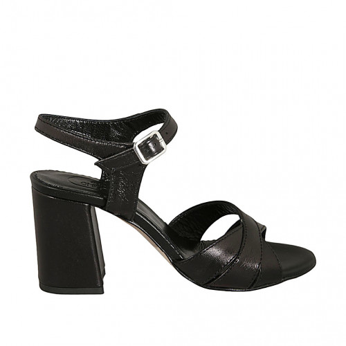 Sandalia para mujer con cinturon en piel negra tacon 8 - Tallas disponibles:  42, 43