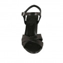 Woman's strap sandal in black leather heel 8 - Available sizes:  42, 43
