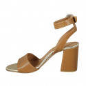 Woman's sandal with ankle strap in cognac brown leather heel 8 - Available sizes:  42, 45