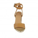 Sandalo da donna in pelle color cuoio con cinturino alla caviglia tacco 8 - Misure disponibili: 42, 45