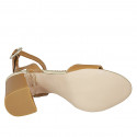Woman's sandal with ankle strap in cognac brown leather heel 8 - Available sizes:  42, 45