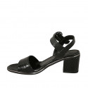 Woman's strap sandal in black printed leather heel 5 - Available sizes:  44
