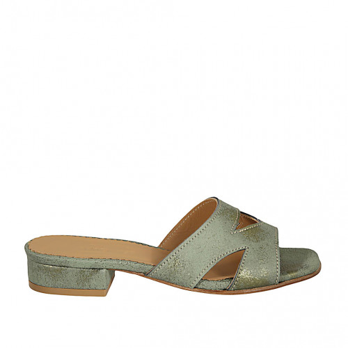Woman's mules in green printed suede...
