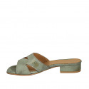 Woman's mules in green printed suede heel 2 - Available sizes:  32, 43