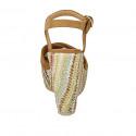 Sandale pour femmes avec plateforme et courroie en daim cognac et tissu multicouleur talon compensé 12 - Pointures disponibles:  42, 43