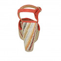 Woman's strap sandal with platform in red suede and multicolored fabric wedge heel 12 - Available sizes:  42, 43, 44