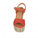 Woman's strap sandal with platform in red suede and multicolored fabric wedge heel 12 - Available sizes:  42, 43, 44