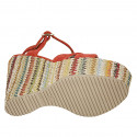 Woman's strap sandal with platform in red suede and multicolored fabric wedge heel 12 - Available sizes:  42, 43, 44