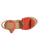 Sandalia para mujer con plataforma y cinturon en gamuza roja y tejido multicolor cuña 12 - Tallas disponibles:  42, 43, 44