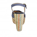 Sandale pour femmes avec plateforme et courroie en daim bleu clair et tissu multicouleur talon compensé 12 - Pointures disponibles:  42, 43