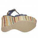 Woman's strap sandal with platform in light blue suede and multicolored fabric wedge heel 12 - Available sizes:  42, 43, 45