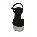 Sandale pour femmes avec courroie et plateforme en daim noir et tissu gris argent talon compensé 12 - Pointures disponibles:  42