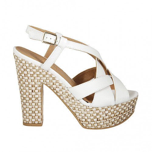 Woman's sandal with platform in white leather and braided heel 12 - Available sizes:  43