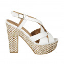 Woman's sandal with platform in white leather and braided heel 12 - Available sizes:  43