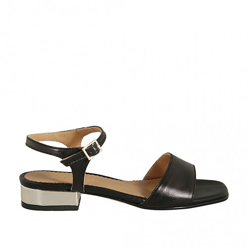 Woman's sandal with strap in black leather heel 2 - Available sizes:  32, 43