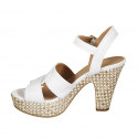 Woman's strap sandal with platform in white leather and braided heel 10 - Available sizes:  42