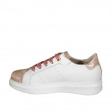 Woman's laced shoe with removable insole and studs in white leather and copper printed leather wedge heel 3 - Available sizes:  33, 34, 42, 43, 44, 45, 46