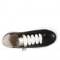 Chaussure à lacets pour femmes avec semelle amovible en cuir noir et imprimé platine talon compensé 3 - Pointures disponibles:  33, 34, 42, 43, 44, 45, 46