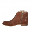 Woman's ankle boot with zipper in tan brown leather heel 3 - Available sizes:  45