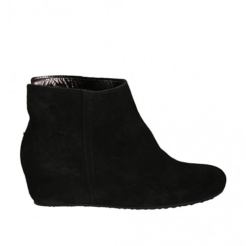 Woman's ankle boot in black suede wedge heel 5 - Available sizes:  34, 43