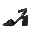 Woman's strap sandal in black leather and printed leather heel 7 - Available sizes:  42, 43