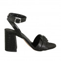 Woman's strap sandal in black leather and printed leather heel 7 - Available sizes:  42, 43