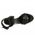 Sandalia para mujer con cinturon en piel y piel imprimida negra tacon 7 - Tallas disponibles:  42, 43