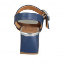 Sandalia para mujer en piel ayul y piel laminada plateada con cinturon tacon 5 - Tallas disponibles:  44