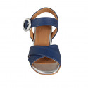 Woman's strap sandal in blue leather and silver laminated leather heel 5 - Available sizes:  44