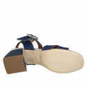 Woman's strap sandal in blue leather and silver laminated leather heel 5 - Available sizes:  44