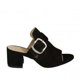 Mule pour femmes avec boucle en daim noir talon 5 - Pointures disponibles: 32