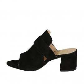 Woman's mules with buckle in black suede heel 5 - Available sizes:  32 2