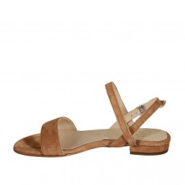 Woman's strap sandal in cognac brown suede heel 2 - Available sizes:  32 2