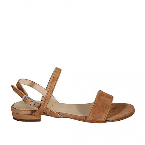 Woman's strap sandal in tan brown suede heel 2 - Available sizes:  32