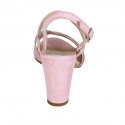 Sandalia para mujer con estrases en gamuza rosa tacon 7 - Tallas disponibles:  33, 34, 42, 44