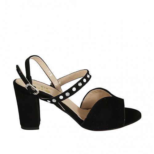Sandale pour femmes en daim noir avec strass talon 7 - Pointures disponibles:  33