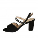 Sandale pour femmes en daim noir avec strass talon 7 - Pointures disponibles:  33