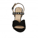 Woman's sandal in black suede with rhinestones heel 7 - Available sizes:  33