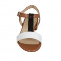 Sandalia para mujer con cinturon en piel brun claro, blanca y negra tacon 3 - Tallas disponibles:  45
