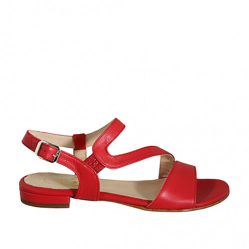 Sandalo da donna con elastico in pelle rossa tacco 2 - Misure disponibili: 42