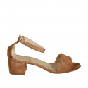 Woman's open shoe with strap in tan brown suede heel 4 - Available sizes:  43, 44