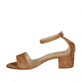 Zapato abierto para mujer con cinturon en gamuza cognac tacon 4 - Tallas disponibles:  43 2