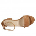 Woman's open shoe with strap in tan brown suede heel 4 - Available sizes:  43, 44