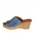 Woman's platform mules in light blue leather wedge heel 7 - Available sizes:  43