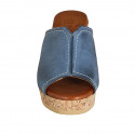 Mule pour femmes en cuir bleu clair avec plateau talon compensé 7 - Pointures disponibles:  43
