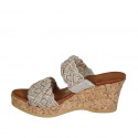 Woman's mules in braided fabric and silver leather with studs, platform and wedge heel 7 - Available sizes:  42, 43